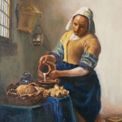 D'après Vermeer,copie de La laitière, huile, Cécile Beaulieu