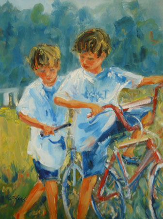 Deux garçons à bicyclette